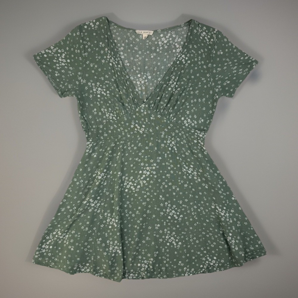 L.A. Hearts Sage Green Floral Mini Dress Medium Cottagecore Boho Y2K